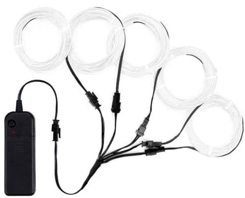 Lychee Flexibel 5x1 m Neon Beleuchtung Draht Lichtschlauch Leuchtschnur EL Kabel Wire mit 3 Modis für Partybeleuchtung(Weiß)