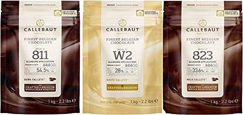Callebaut 3 x 1kg Bundle - Copertura di Cioccolato al Latte, Fondente & Bianco Belga - Finest Belgian Chocolate (Callets) Confezione da 3 x 1kg