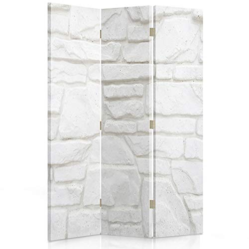 Feeby Paravent Mauerwerk Ziegel 110x180 cm 3 Teilig Modern Design beidseitig Raumteiler Wandschirme Foto Trennwand Raumtrenner Sichtschutz Spanische Wand auf Leinwand Bedruckt Wand Stein Weiß