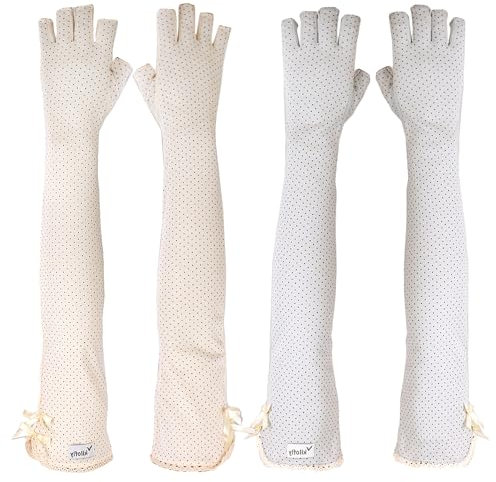 kilofly Women's Long Anti-UV Breathable Arm Sun Block Driving Gloves, 2 Pairs