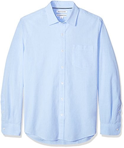 Amazon Essentials Men's Slim-Fit Long-Sleeve Poplin Shirt, Light Blue, M