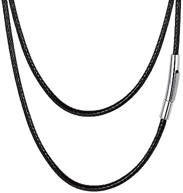 FaithHeart Kette Leder Schwarz Tunnel-Verschluss aus Edelstahl, 2mm Breit 70cm Kette für Anhänger