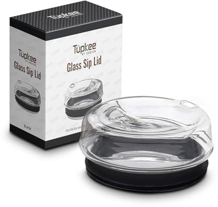 Tupkee Tapa de vidrio negra – Vaso de vidrio de doble pared de repuesto, taza de viaje soplada a mano de 14 onzas y 8 onzas