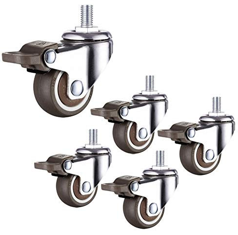 Dance angel 5 Gewinde M10 Bürostuhl Lenkrollen leise Gummi-Rollen mit Bremse 150kg Möbel Rollen für Gerüst Kinderbett - 1,5 Zoll / 50mm