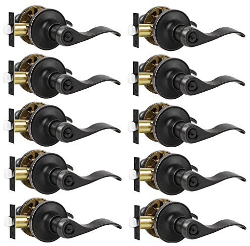 Oil Rubbed Bronze Keyed Entry Door Lock Set with Key (Keyed Alike) Door Grips Hebel Sets, Left / Right Hand Reversible Entry Lock(Keyed Alike)Front /Exterior Door