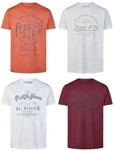 riverso Tshirt Herren Baumwolle Regular Fit RIVLeon 4er Set Pack Rundhals Kurzarm Sommer Tee Shirt Print, Größe:S, Farbe:Farbmix 16