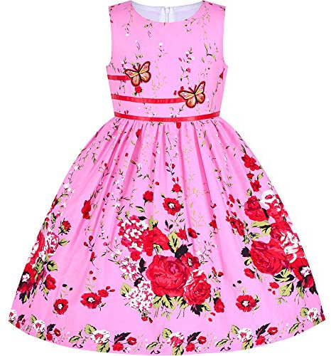Sunny Fashion Vestito Bambina Rosa Doppio Cravatta a Farfalla Festa Sole Casuale 7-8 Anni