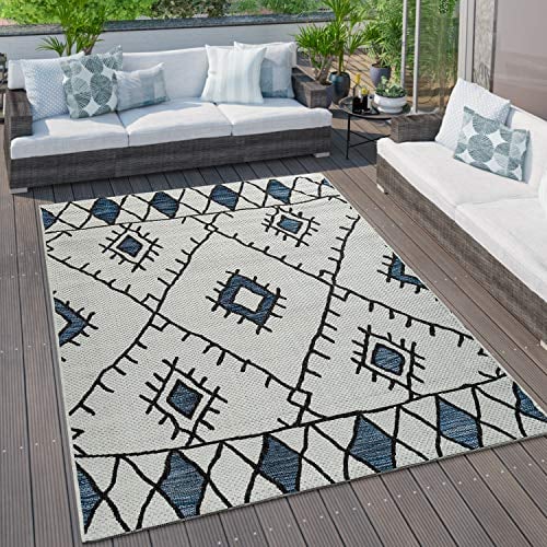Paco Home Outdoor Teppich Küchenteppich Balkon Terrasse Verschiedene Muster Farben Größen, Grösse:240x340 cm, Farbe:Blau