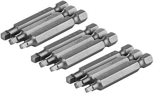Mesee 50mm Square Head Screwdriver Bit Set with 1/4 Inch Hex Shank, S2 Steel SQ1 SQ2 SQ3 Magnetic Square Screw Driver Bits Accessory Tool Kit for Electric Hand Screwdrivers, 3 Sets/Total 9Pcs
