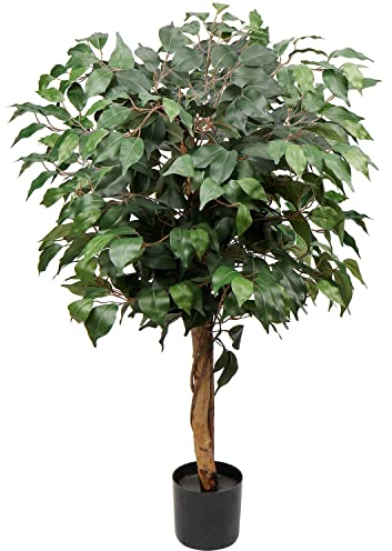 Briful Kunstpflanze Groß Kunstbaum Ficus Benjamini Künstliche Pflanze Baum mit Echtholzstamm Ideal für die Innendekoration Grün