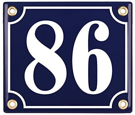 Personalized House Number Plaque - 12x14 cm (5 x 6) - Waterproof Door Numbers - Enamel Garden Wall Sign - Blue