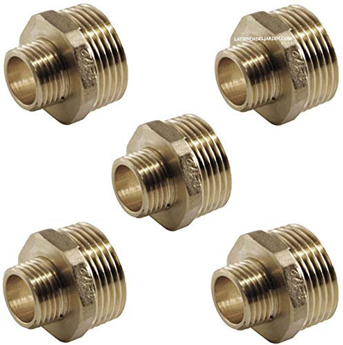 Suinga Pack de 5 Manchons en laiton 3/4'' x 1/2'' filetés Aenor pour Air, Eau et Gaz – Connexion réduite, durable, idéale pour plomberie et gaz, dore