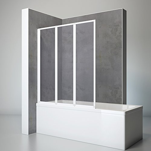 Schulte pare-baignoire 127 x 140 cm, blanc, 3 volets (47+40+40) pivotants, écran réversible rabattable, 180° contre le mur, verre synthétique acrylique 3mm, joint d'étanchéité