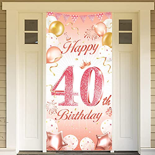DPKOW Rose Gold 40. Geburtstag Dekoration für Frau, Rosé Gold 40. Geburtstag Banner für Hintergrund Tür Dekoration, 40. Geburtstag Hintergrund Banner für Garten Tisch Wand Dekoration, 185 x 90cm
