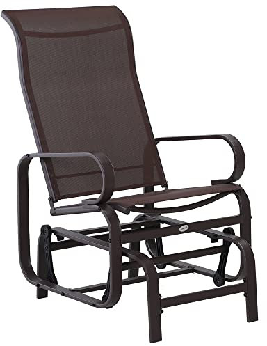 Outsunny Outdoor Gliding Rocking Chair with Sturdy Metal Frame Garden Comfortable Swing Chair for Patio, Garden and Poolside, Brown