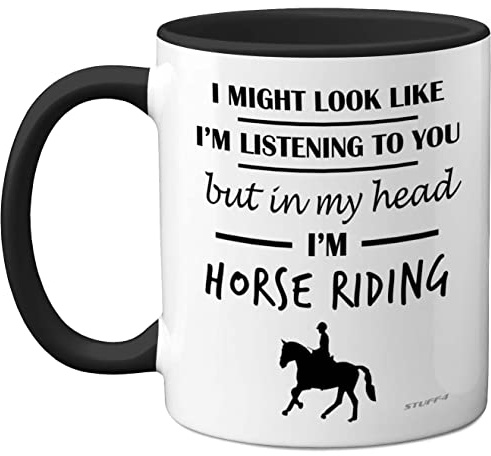 Riding Gifts for Lovers, Mugs Girls, Rider 11oz Ceramic Dishwasher Safe | In My Head I'm Horse Riding, Riding Gifts for Lovers, Mugs Girls, Rider 11oz Ceramic Dishwasher Safe Black Handle Mugs Cup