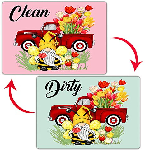 Dishwasher Magnet,Clean Dirty Sign Indicator- Double Sided Magnet with Bonus Universal Magnetic Plate, Kitchen Dish Washer Refrigerator Reversible Indicator Tulips