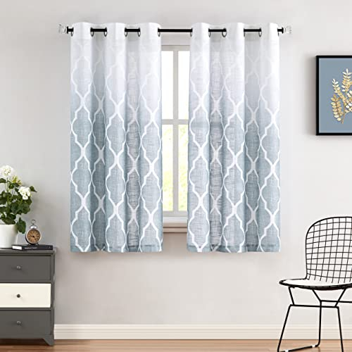 Beauoop Weiß Grau Voile Vorhänge Farbverlauf Leinenoptik Vorhänge Halbtransparente Gardinen mit Ösen Wohnzimmer Schlafzimmer Kinderzimmer 2er Set, 107 × 175 cm (HxB)