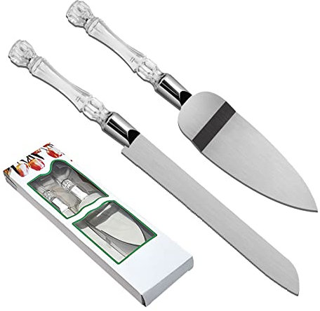 2PCS/Set Wedding Cake Knife and Server Set, Cake Cutting Set for Wedding with Faux Crystal Handles & Premium 410 Stainless Steel Blades for Wedding Cake, Birthdays, Anniversaries, Parties, Holiday