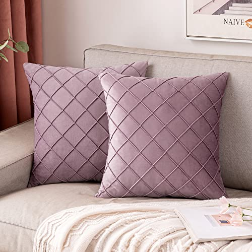 MIULEE 2er Set Samt Kissenbezug Gitter Sofakissen Dekokissen Kissenhülle Kissenbezüge Couchkissen Kissen Samtkissen Weich Einfarbig Zierkissen ohne Füllung für Sofa Wohnzimmer 40x40cm Taro Violett