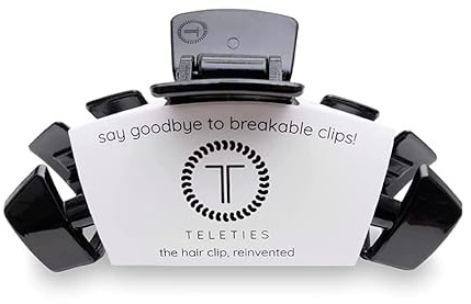 TELETIES - Medium Hair Clip - Strong Grip, Bendable Teeth, Comfortable Curved Design - Ideal for Medium-Thick Hair - For All Hair Textures - Jet Black