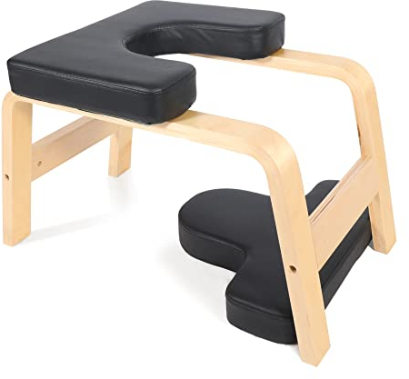 Lineslife Yoga-Kopfstand-Bank, Yoga-Inversionsbank mit Holzrahmen und PU-Pads, lindert Müdigkeit, Balance-Training, Belastung 150 kg, Schwarz