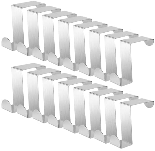 Jicyor Crochets de Porte 16 Pièces Patères Métal Porte Manteau de Porte Acier Inoxydable Crochets Sans Perçage Réversible pour Porte Standart Tiroir Placard Cuisine