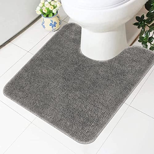 Famibay Alfombrillas de baño antideslizantes y lavables para inodoro en forma de U, alfombras de inodoro suaves de microfibra para baño, color gris