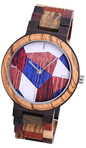 MicLee Herren Damen Einfach Holzuhr Natürliches Holz Zifferblatt mit Farbe Spleißen Holz Analog Quarzwerk Armbanduhr Für Frauen Männer Geschenke