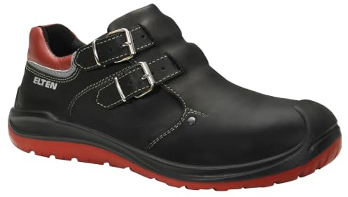 ELTEN Anderson Craft - Scarpe da tetto Low S3 HI (punta in acciaio, doppia fibbia, antiperforazione senza metallo, antiscivolo, termoisolanti, resistenti al calore), nero/rosso, 40 EU