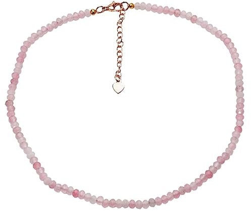TreasureBay Handmade Womens Girls Beaded Necklace Choker - Natural Gemstones Healing Crystal Jewellery (Rose quartz)