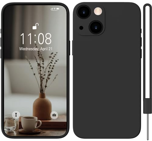 HGH für iPhone 12 Mini Hülle Silikon mit Lanyard, Handyhülle für iPhone 12 Mini Case Ultra Dünne Rundumschutz mit Weichem Microfiber-Innenfutter Kratzfest Schutzhülle für iPhone 12 Mini 5.4 Schwarz
