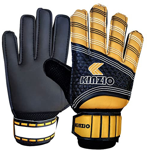 KINZIO Enfants Gants de Gardien de But de Football pour garçons Jeunes Gants d'entraînement de Sports Football avec Paume Super adhérente (Or/Noir, 8)