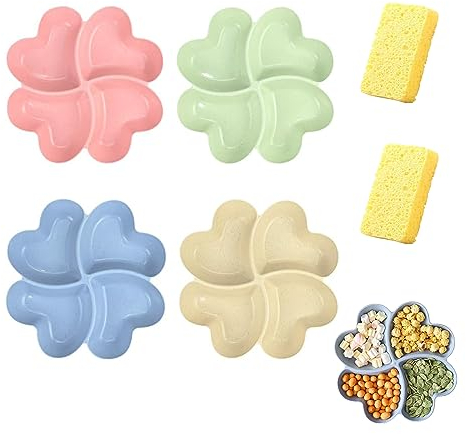 xlwen Kreative Snack Tablett Snackteller 4 Pcs Wiederverwendbar Snackschale Snackteller Mit Zwei Spülschwämmen,Wiederverwendbar Snack Tablett für Nuss Candy Getrocknetes Obst Essen für Home Party