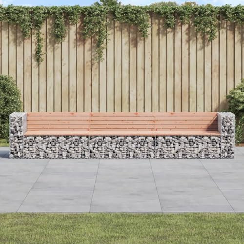 LAPOOH Gartenbank aus Gabionen 347x71x65,5 cm Massivholz Douglasie, Terrassenmöbel, Wetterfeste Bank, Outdoor Bank, Parkbank, Garten Banken, Deko Bank, Gartenmöbel - 3196255