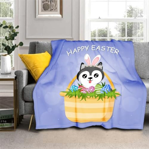 SJSXWQN Decke Blauer Husky Kuscheldecke Flauschig Extra Weich Warme Mikrofaser Wohndecke Fleecedecke für Tagesdecke Sofadecke Couchdecke Bettüberwurf - 130x150 cm