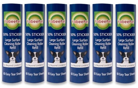 Lot de 6 rouleaux de recharge pour rouleau anti-peluches Scotch-Brite 50 % collant - Fonctionne parfaitement sur les poils d'animaux - 60 feuilles par rouleau
