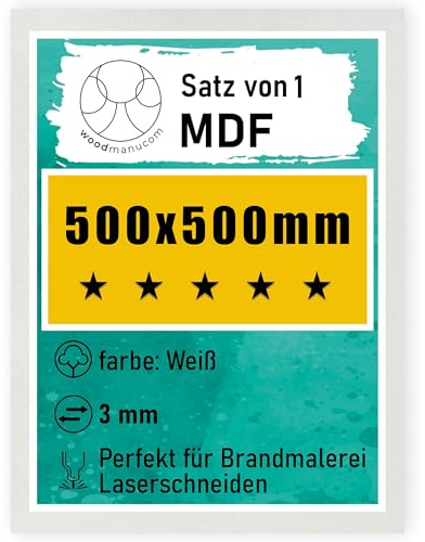 woodmanucom MDF Platten | 500 x 500 x 3 mm | Bastelplatte Dünne Holz-Platten | Perfekt für Laser, CNC Router, Laubsäge, Modellierung (1 Stück weißes)