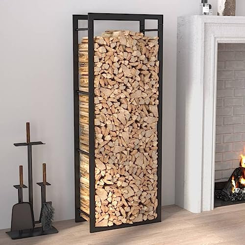 prissent 50 x 28 x 132 cm Holzregal aus Stahl, mattschwarz, Holzregal für den Außenbereich, Stahl, vertikal, großes Holzregal, Metall, Kaminholzregal, moderner Holzhalter