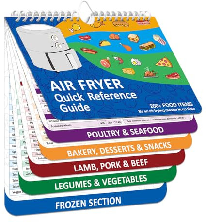 TZARROT Air Fryer Magnetic Cheat Sheet Set, Over 200 Foods Air Fryer Cooking Guide Flip Chart Magnetic, Air Fryer Accessories Cooking Time Charts and Recipe Booklet