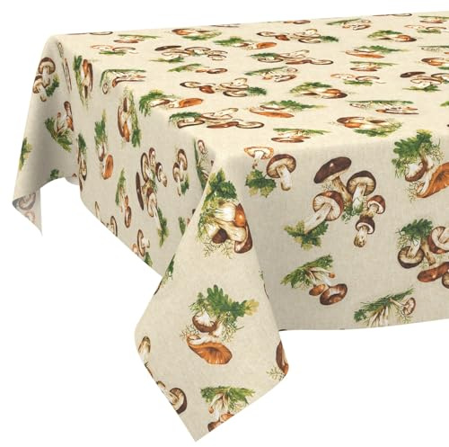 Tischdecke Stoff abwaschbar Tischtuch Tafeldecke pflegeleicht Lotuseffekt schmutz- & wasserabweisend für Indoor Outdoor Tischdecke 100x140cm Schnittkante Pilze