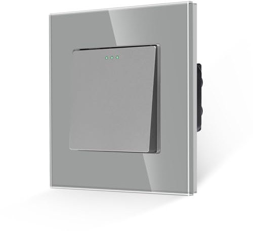 JIMEIDA Interruttore singolo della luce 1 banda 1 via interruttore a pulsante interruttore moderno cristallo grigio pannello da parete con punti fosforo, 10 A, 250 V