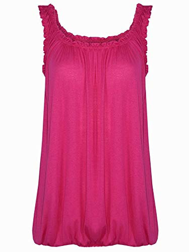 Love My Fashions® Top da donna con scollo rotondo arricciato top da donna elastico con orlo a bolla estiva, spalline a palloncino, Rosa fucsia, 14-16