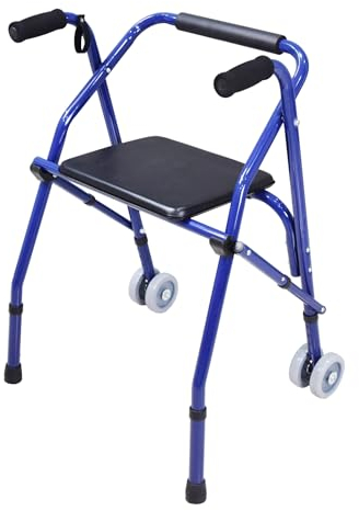 PHARMEDIS - Orthopädisch Leicht Gehhilfe mit Sitz - Aluminium Seniorenrollator - Rollstuhl für Senioren mit zwei Rädern - Männer und Frauen - Schmal Rollator für Wohnung - Indoor und Outdoor