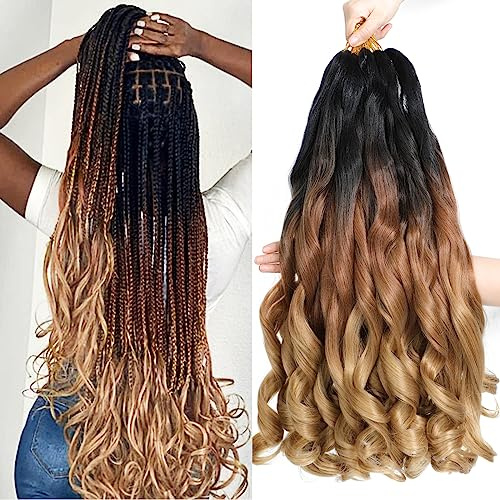 ZIYANGBABA French Curl Braiding Hair 22 Inch 8 Packs Curly Braiding Hair Pre Stretched Crochet Braids Curl Braiding hair extensions for braiding (1B/30/27, 22 Inch (Pack of 8))