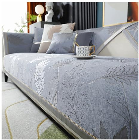 Tauzveok Sofa Cover 3 Seater, Chenille Sofabezug, Sofahusse L Shape, rutschfest Sofaüberwürfe, Couch Überzug 1/2/3/4 Sitzer, Ecksofa,Grau,90 * 90cm