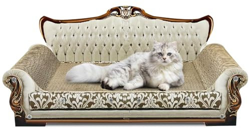 INRLKIT Sofá cama de cartón de lujo para gatos, tabla rascadora para gatos en forma de sofá, sala de rascar para gatos con hierba gatera, rascador para gatos de interior, grande, color gris