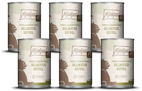 MjAMjAM – Premium Nassfutter für Katzen - Purer Fleischgenuss – delikater Büffel pur, 6er Pack (6 x 400g), getreidefrei mit extra viel Fleisch