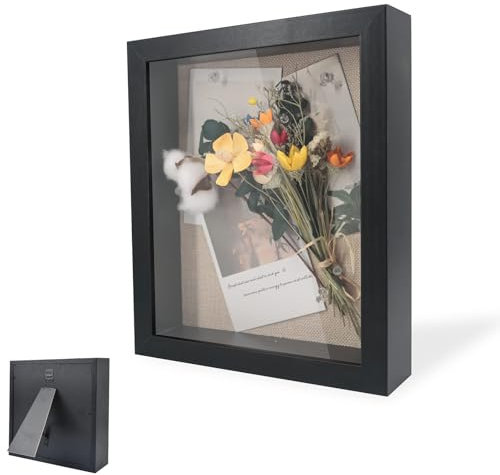 Bilderrahmen zum Befüllen, Tiefer Bilderrahmen zum Befüllen 20 x 20 cm, mit Transparente Acrylplatte, 3D Objektrahmen Tiefer 3cm, für Objekte, Blumen, Hochzeitsgeschenk, Schwarz