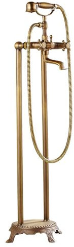 BiaoTeng Grifo Bañera Exenta Grifo de Pie Bañera Doble Cruz Conexión G1/2 Frío y Caliente Grifo Bañera Independiente Antiguo